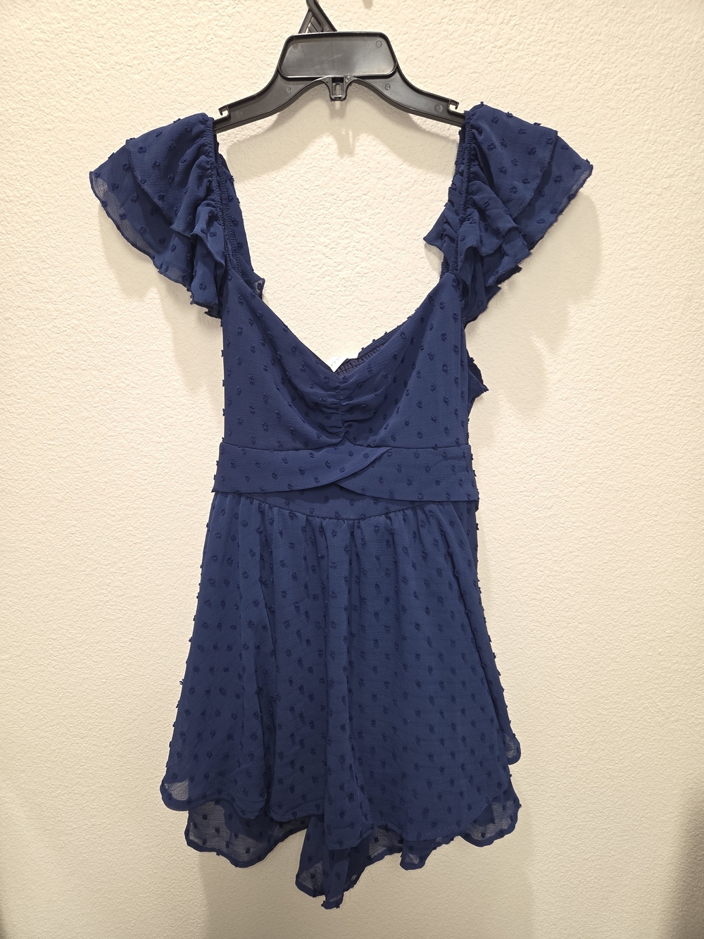 Altar'd State Navy Blue Flutter Sleeve Mini Romper